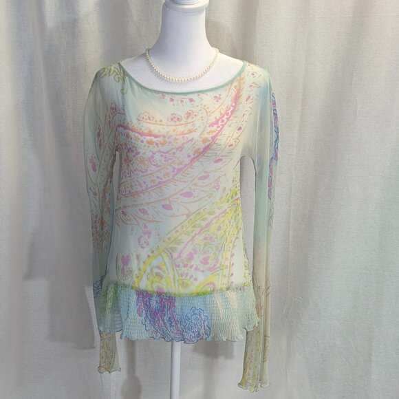 Just Cavalli Size *38 Italian (XS, 2) Printed Crepe Elasticized Hem Blouse - Picture 1 of 15